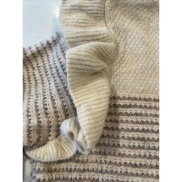 Lauren Conrad Cream Striped Ruffled Pull Over‎ Sweater Women’s XXL Beige NWT $50 - Picture 3 of 5